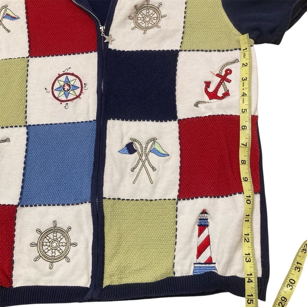3/$20 90s Alfred Dunner Knit Zip Up Nautical Top Cardigan Womens Small Anchor - Picture 9 of 9